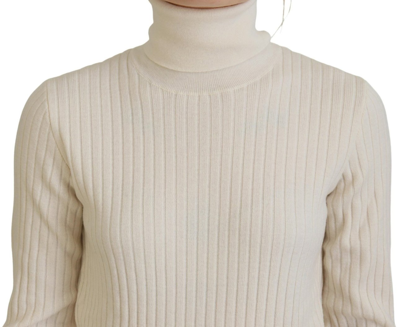 Dolce & Gabbana Ivory Turtleneck Distressed Cuff Pullover Sweater Wit