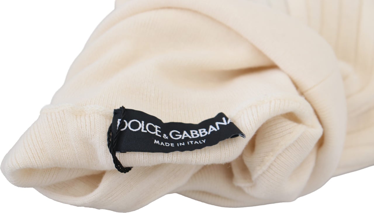 Dolce & Gabbana Ivory Turtleneck Distressed Cuff Pullover Sweater Wit