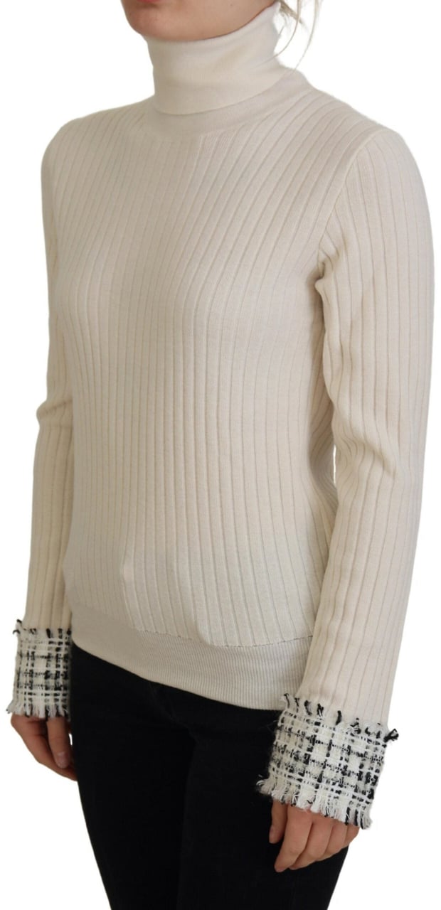 Dolce & Gabbana Ivory Turtleneck Distressed Cuff Pullover Sweater Wit