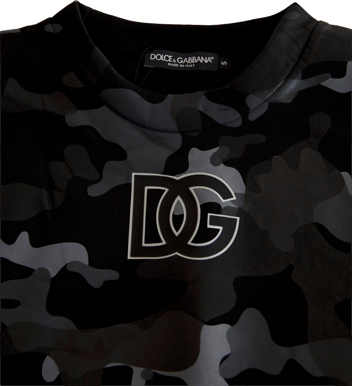 Dolce & Gabbana Black Camouflage Round Neck Sweatshirt Sweater Zwart