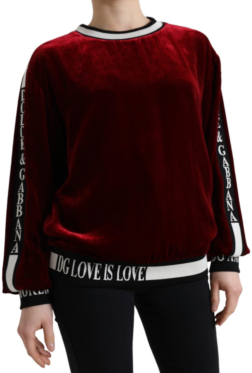 Dolce & Gabbana Bordeaux Velvet Crew Neck Pullover Sweater Maroon