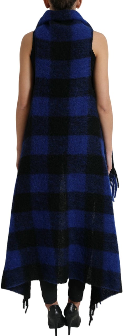 Dolce & Gabbana Black Blue Buffalo Check Poncho Coat Sweater Divers