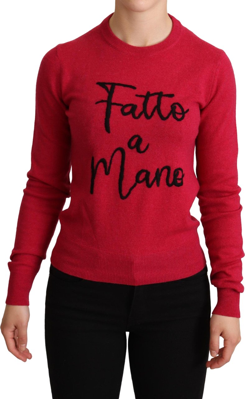 Dolce & Gabbana Pink Embroidered Cashmere Wool Pullover Sweater Roze
