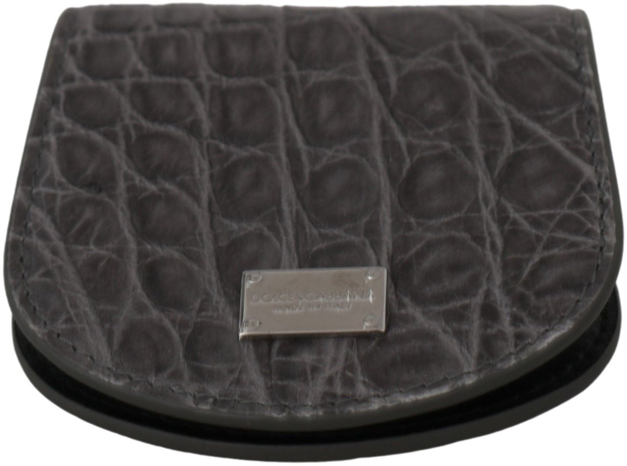 Dolce & Gabbana Gray Exotic Skin Condom Case Holder Pocket Wallet Grijs