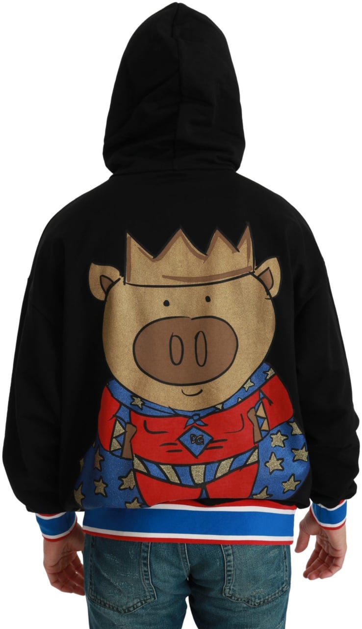Dolce & Gabbana Black Sweater Pig of the Year Hooded Zwart