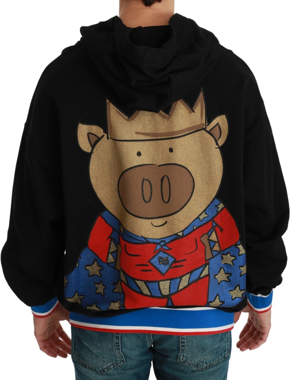 Dolce & Gabbana Black Sweater Pig of the Year Hooded Zwart