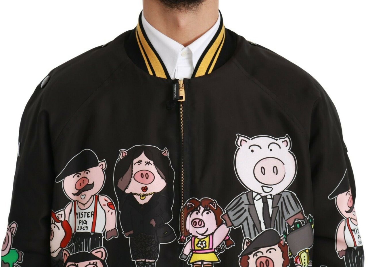 Dolce & Gabbana Black YEAR OF THE PIG Bomber Jacket Zwart