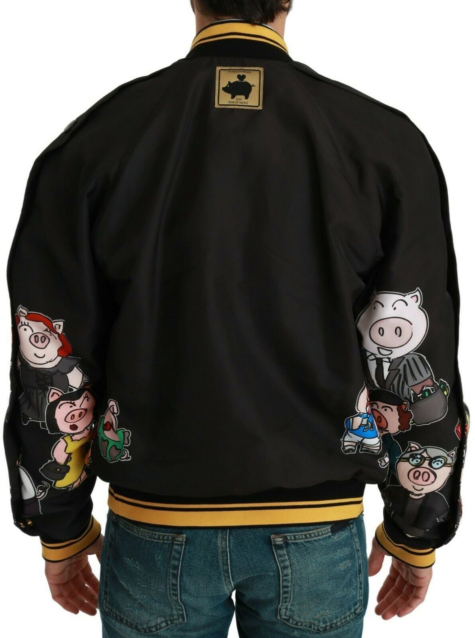 Dolce & Gabbana Black YEAR OF THE PIG Bomber Jacket Zwart