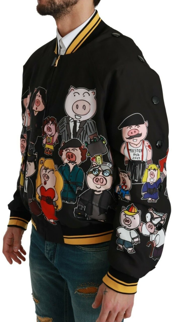 Dolce & Gabbana Black YEAR OF THE PIG Bomber Jacket Zwart