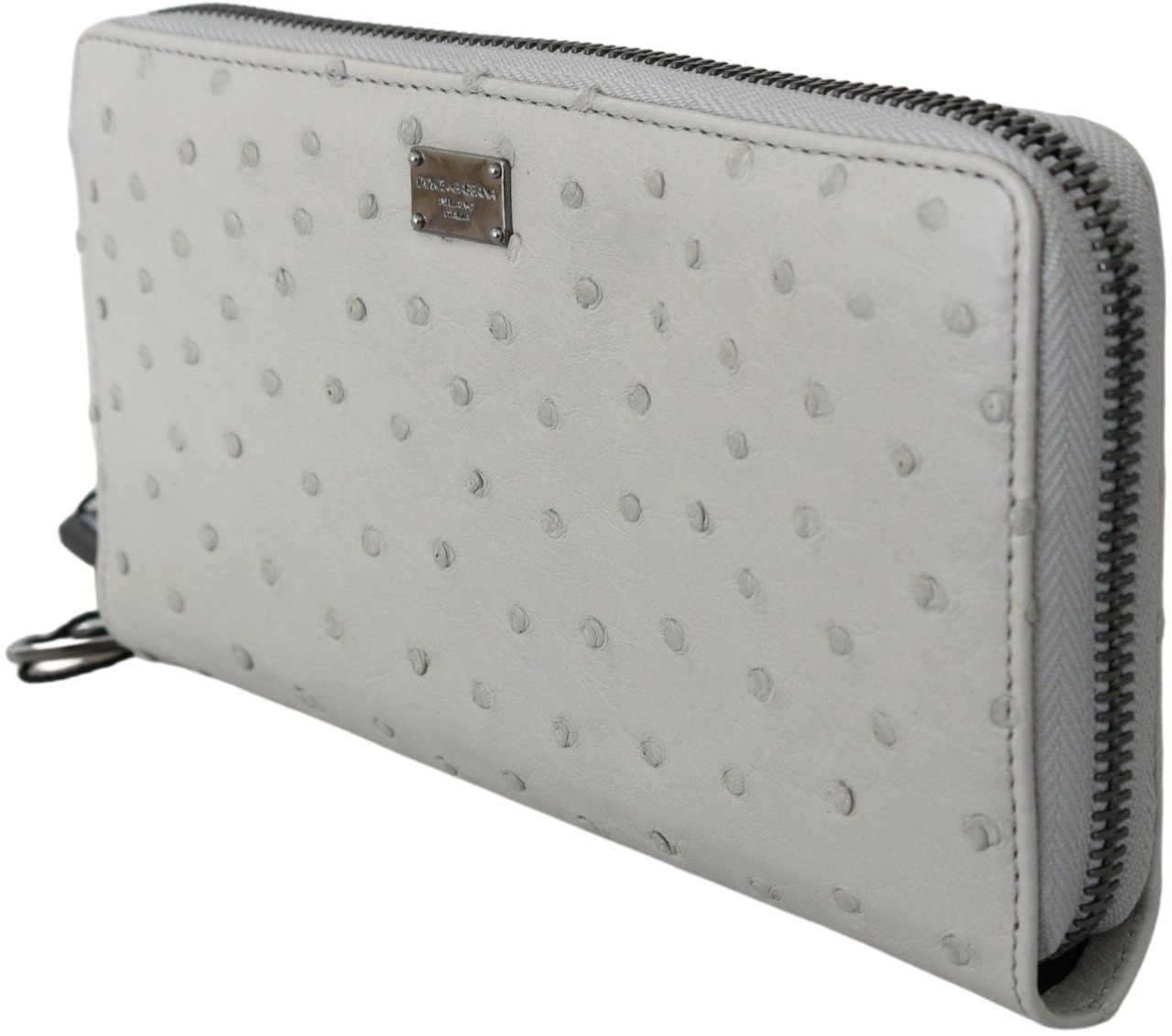 Dolce & Gabbana White Ostrich Leather Continental Mens Clutch Wallet Wit