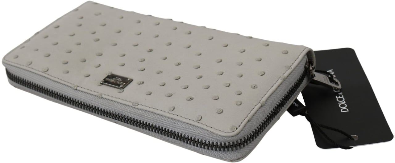 Dolce & Gabbana White Ostrich Leather Continental Mens Clutch Wallet Wit