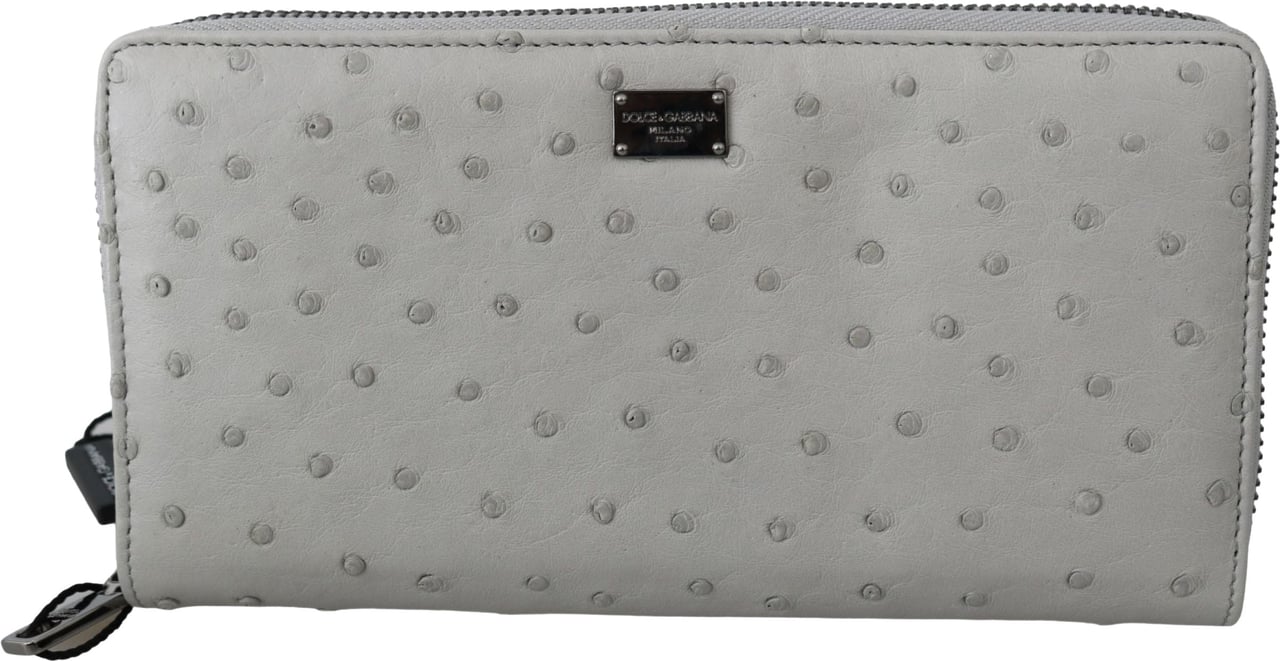 Dolce & Gabbana White Ostrich Leather Continental Mens Clutch Wallet Wit