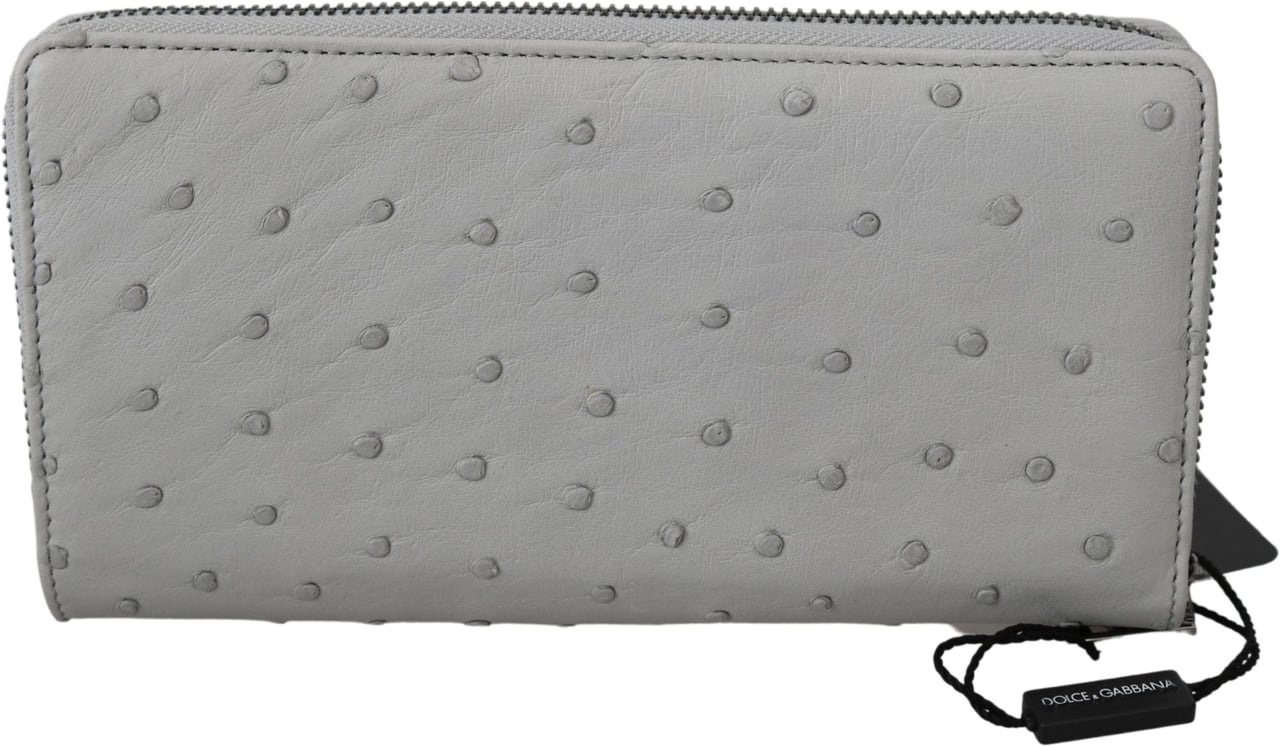 Dolce & Gabbana White Ostrich Leather Continental Mens Clutch Wallet Wit