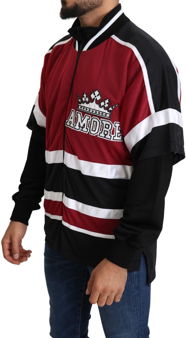Dolce & Gabbana Red Black AMORE Sport Full Zipper Sweater Zwart
