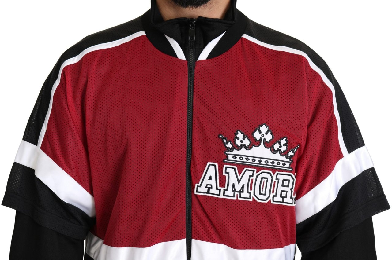 Dolce & Gabbana Red Black AMORE Sport Full Zipper Sweater Zwart