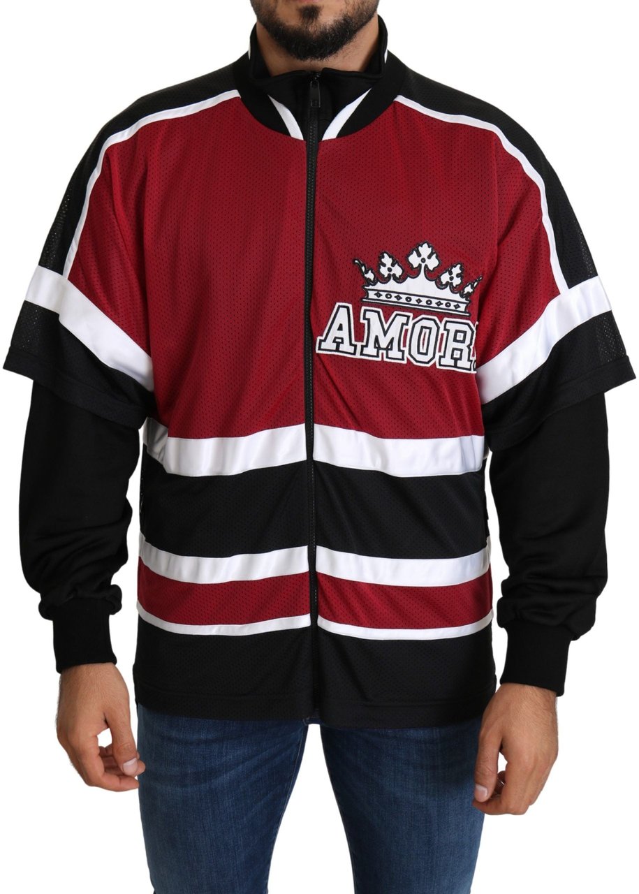 Dolce & Gabbana Red Black AMORE Sport Full Zipper Sweater Zwart