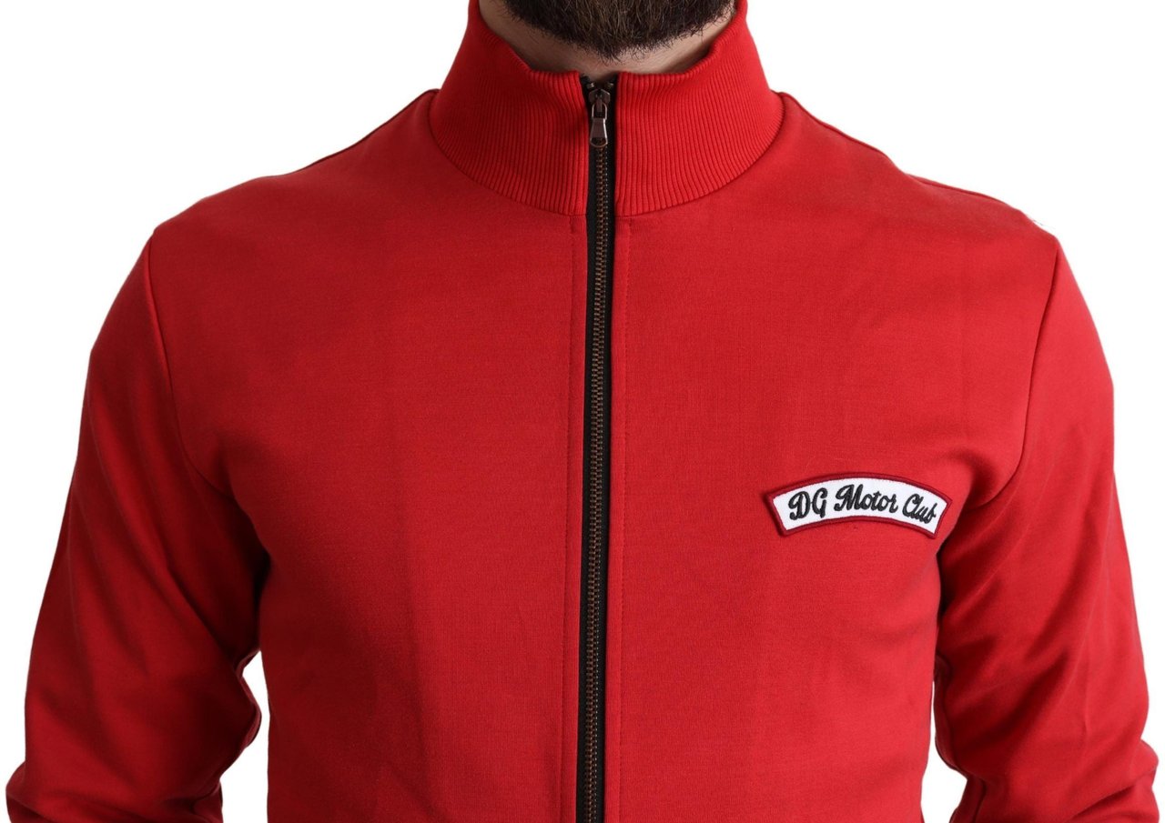Dolce & Gabbana Red DG Motor Club Zippered Cardigan Sweater Rood