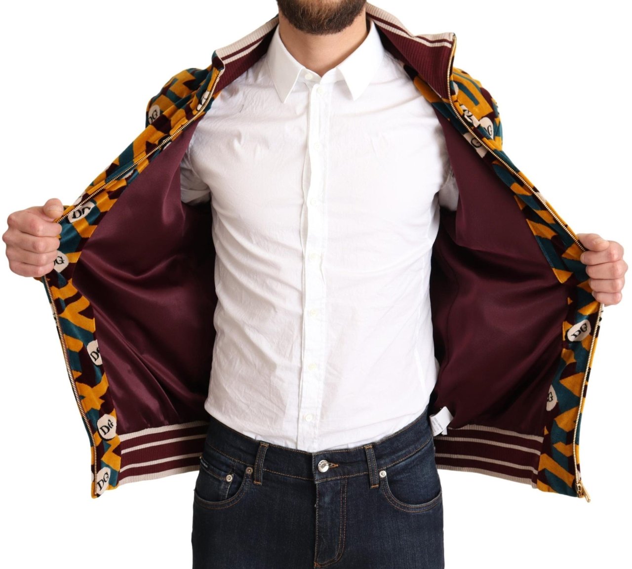 Dolce & Gabbana Multicolor Velvet DG Logo Mens Sweater Jacket Divers