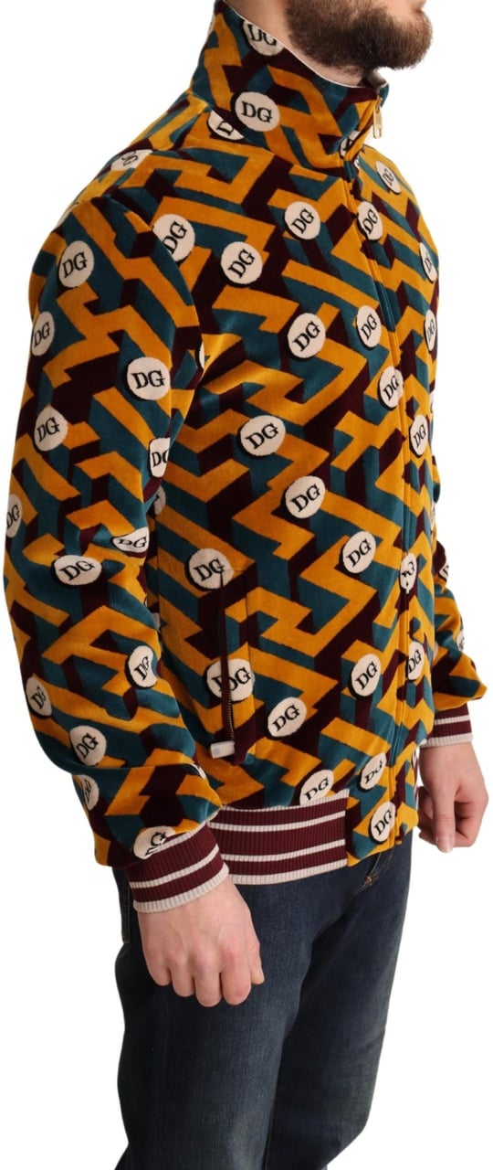 Dolce & Gabbana Multicolor Velvet DG Logo Mens Sweater Jacket Divers