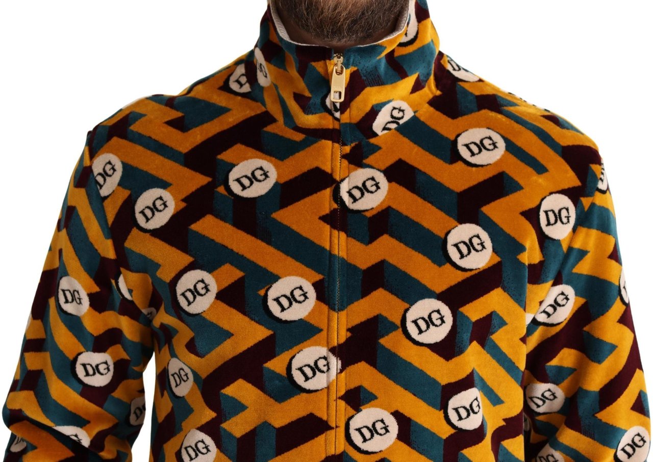 Dolce & Gabbana Multicolor Velvet DG Logo Mens Sweater Jacket Divers