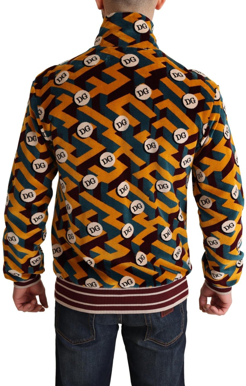 Dolce & Gabbana Multicolor Velvet DG Logo Mens Sweater Jacket Divers