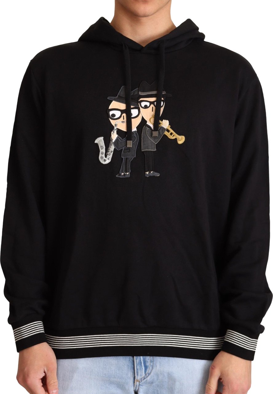 Dolce & Gabbana Black Cotton Hooded #dgfamily Sweater Zwart