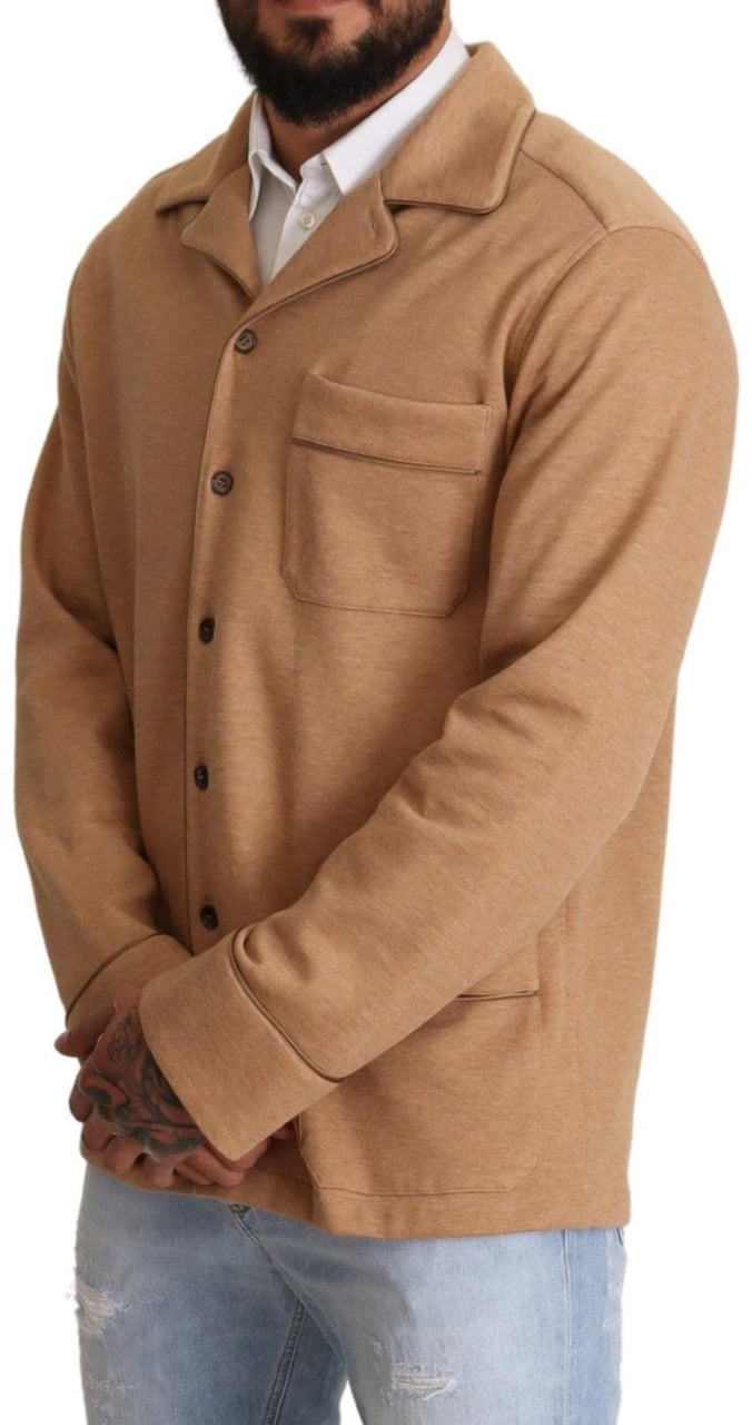 Dolce & Gabbana Brown Cotton Button Collared Coat Jacket Bruin