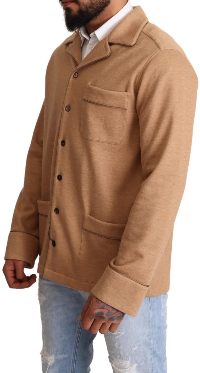 Dolce & Gabbana Brown Cotton Button Collared Coat Jacket Bruin