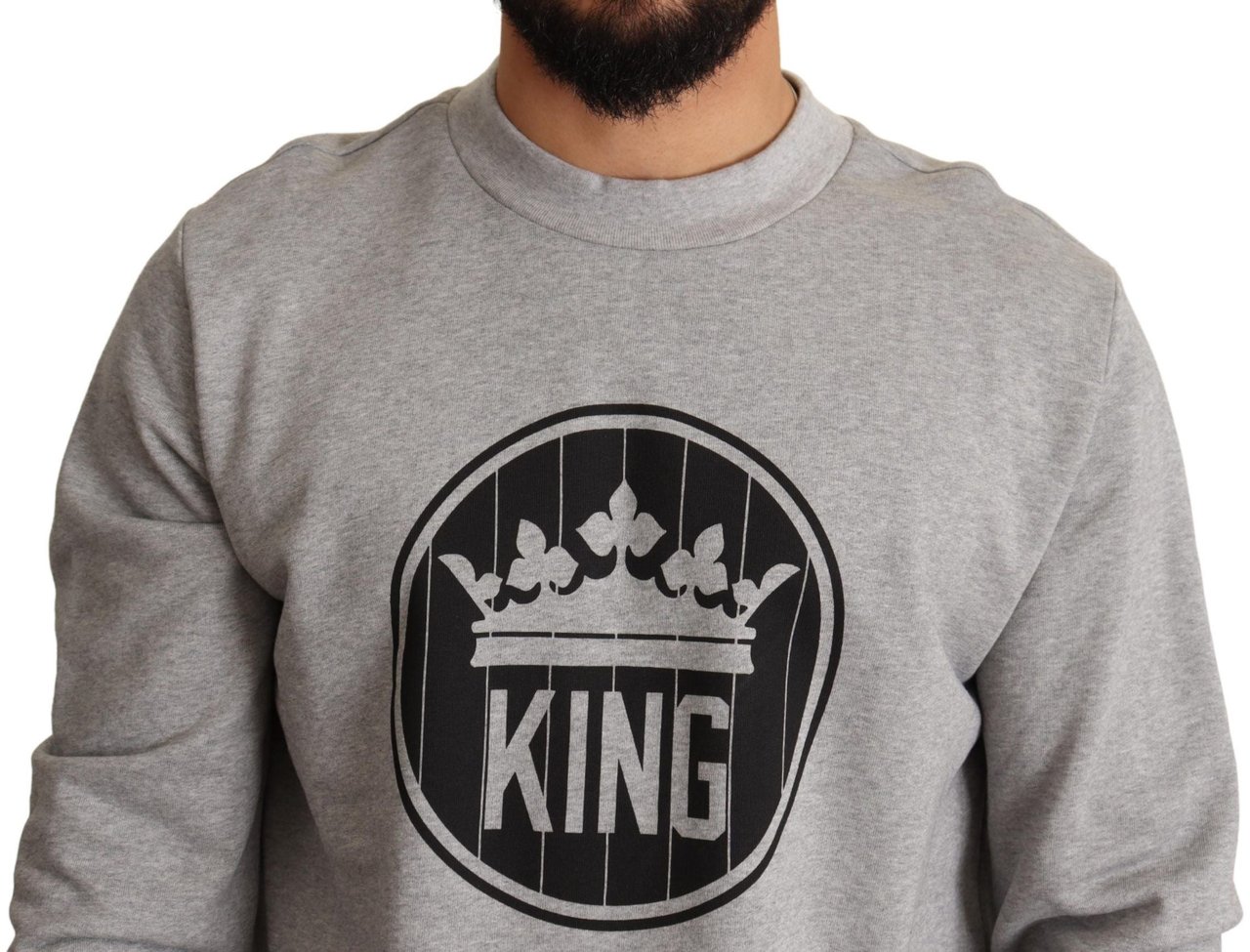 Dolce & Gabbana Gray Crown King Print Cotton Sweater Zwart