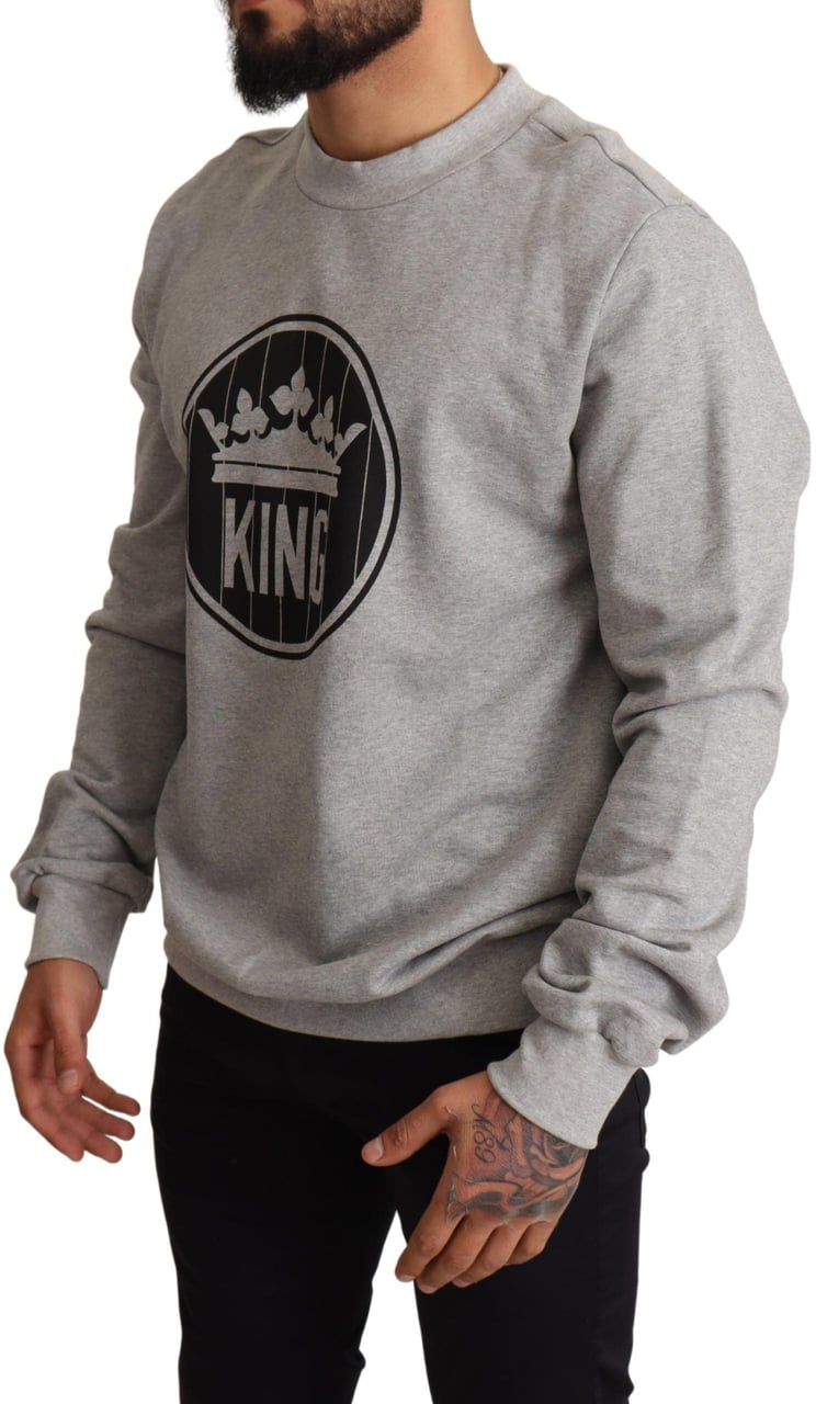 Dolce & Gabbana Gray Crown King Print Cotton Sweater Zwart