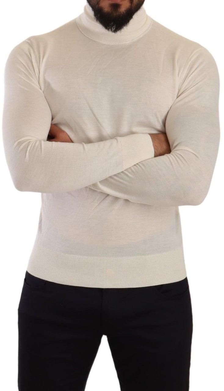 Dolce & Gabbana Cream Cashmere Turtleneck Pullover Sweater Beige