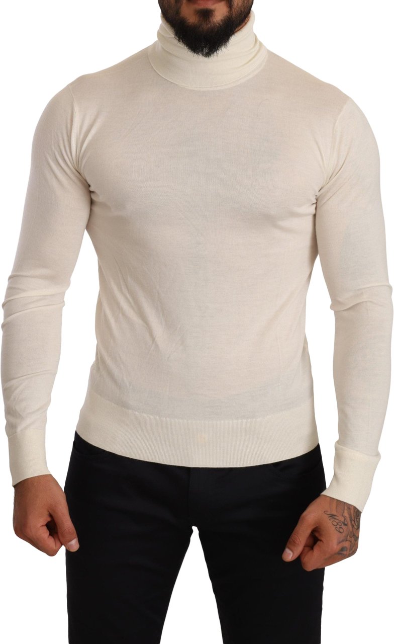 Dolce & Gabbana Cream Cashmere Turtleneck Pullover Sweater Beige