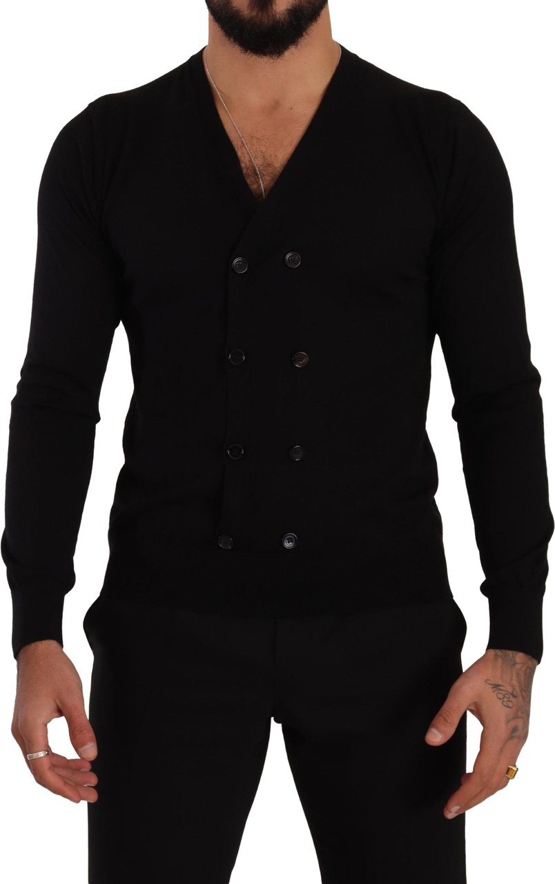 Dolce & Gabbana Black Cashmere Button Down Cardigan Sweater Zwart