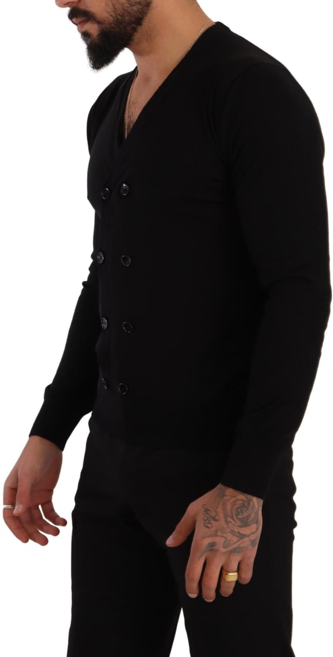 Dolce & Gabbana Black Cashmere Button Down Cardigan Sweater Zwart