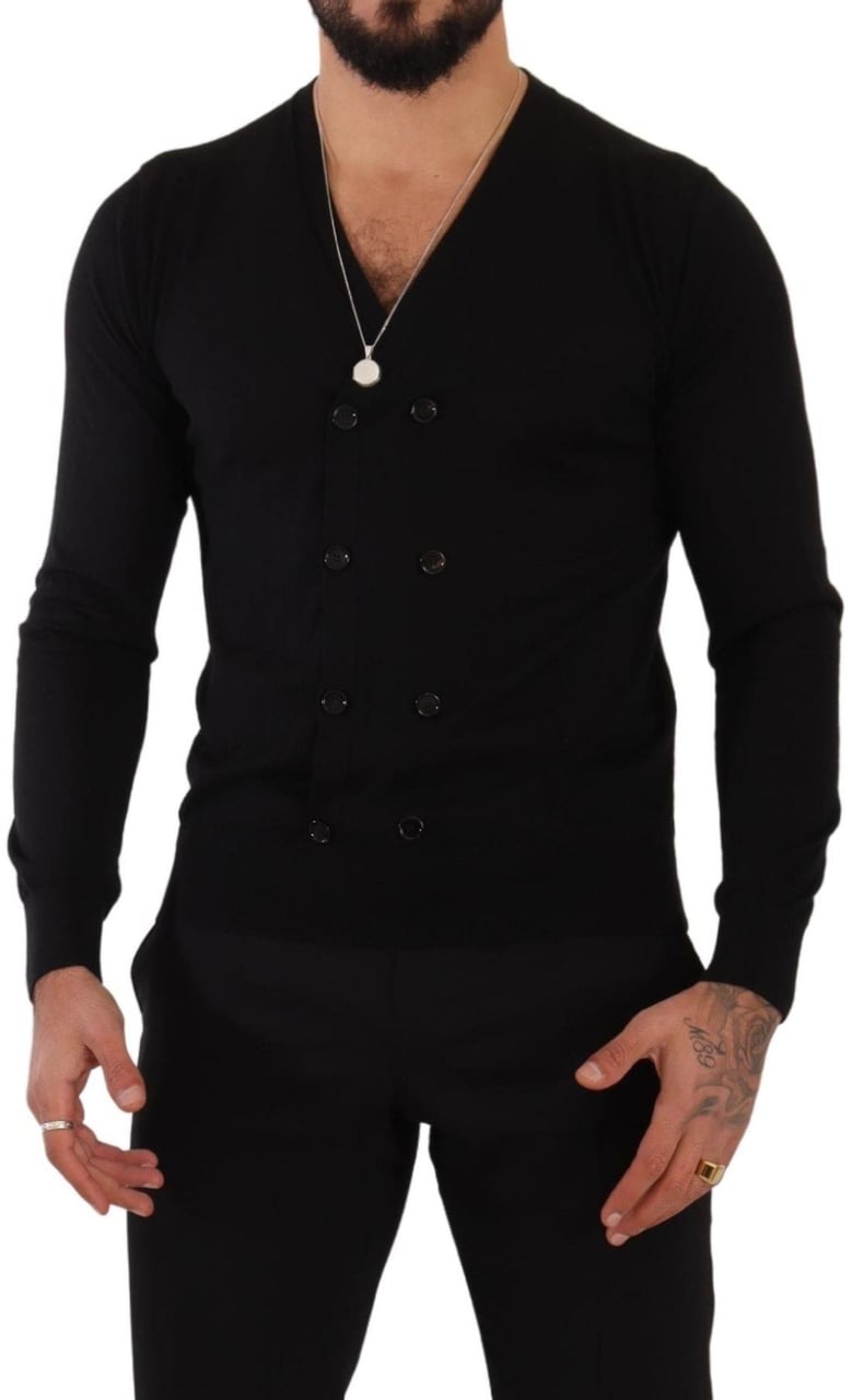 Dolce & Gabbana Black Cashmere Button Down Cardigan Sweater Zwart