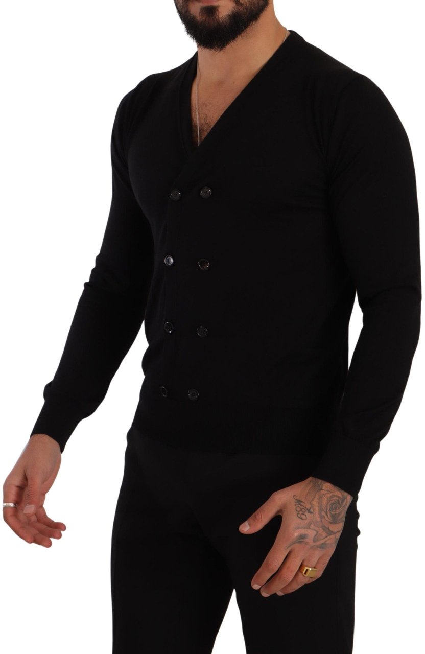 Dolce & Gabbana Black Cashmere Button Down Cardigan Sweater Zwart