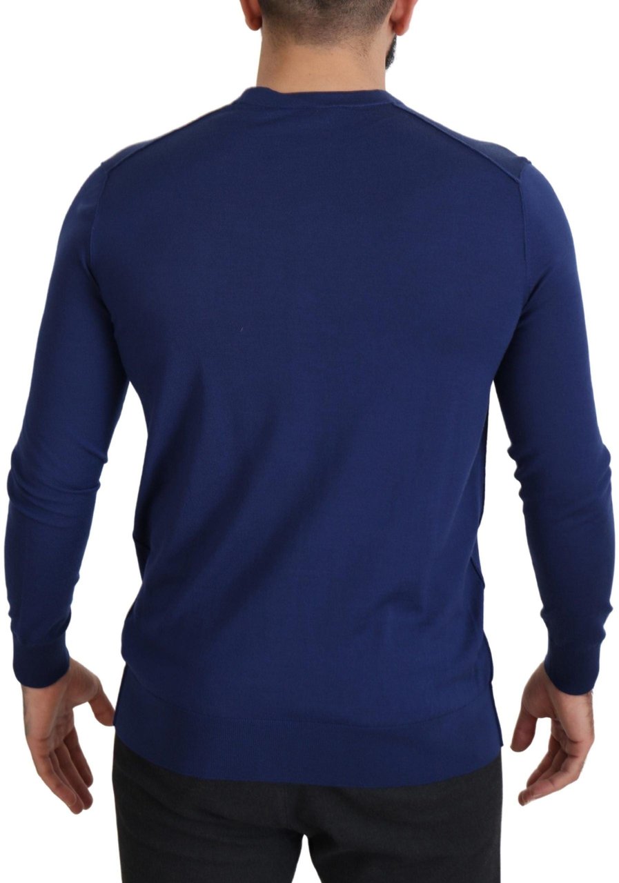 Dolce & Gabbana Blue Wool V-neck Button Down Cardigan Sweater Blauw
