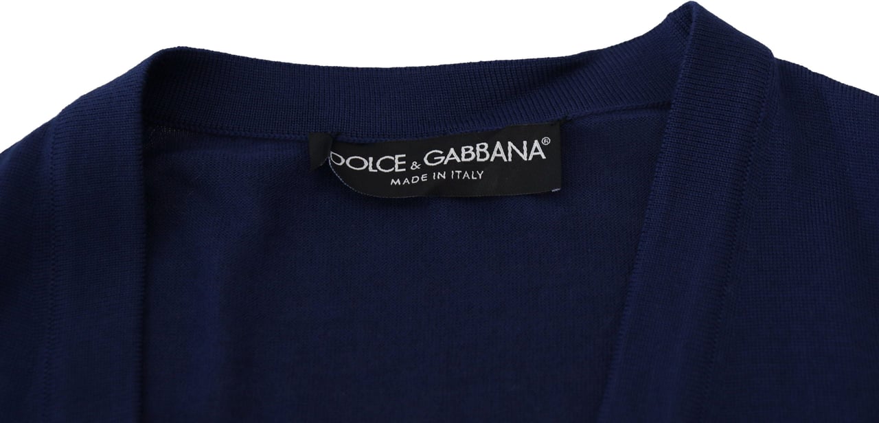 Dolce & Gabbana Blue Wool V-neck Button Down Cardigan Sweater Blauw