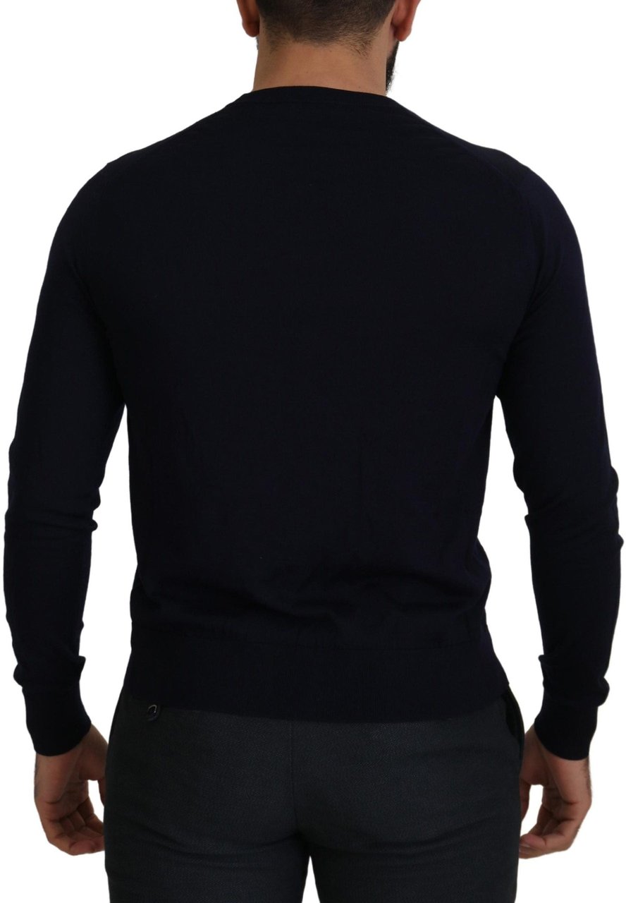 Dolce & Gabbana Blue Wool STAFF Down Cardigan Sweater Blauw