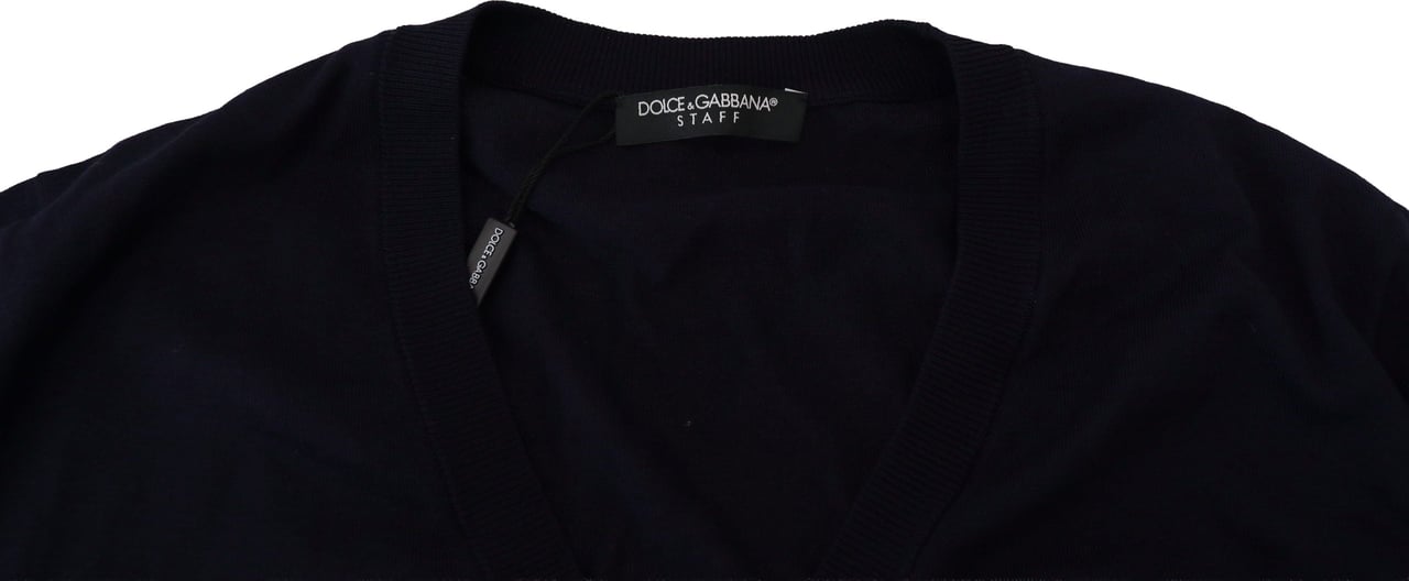 Dolce & Gabbana Blue Wool STAFF Down Cardigan Sweater Blauw