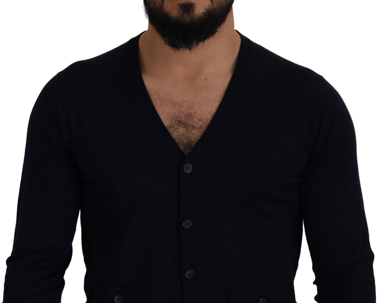 Dolce & Gabbana Blue Wool STAFF Down Cardigan Sweater Blauw
