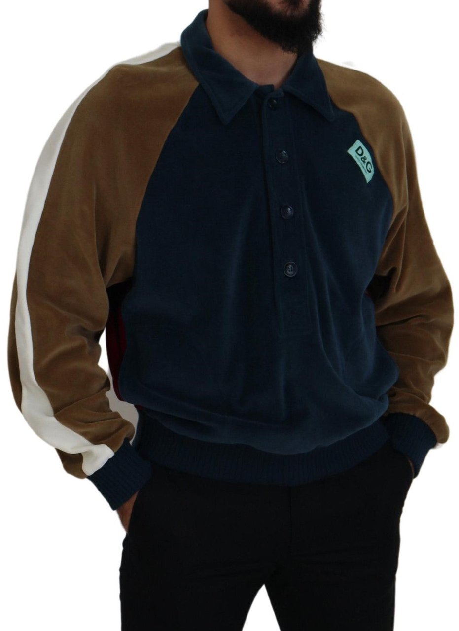 Dolce & Gabbana Multicolor Cotton Collared Pullover Sweater Grijs