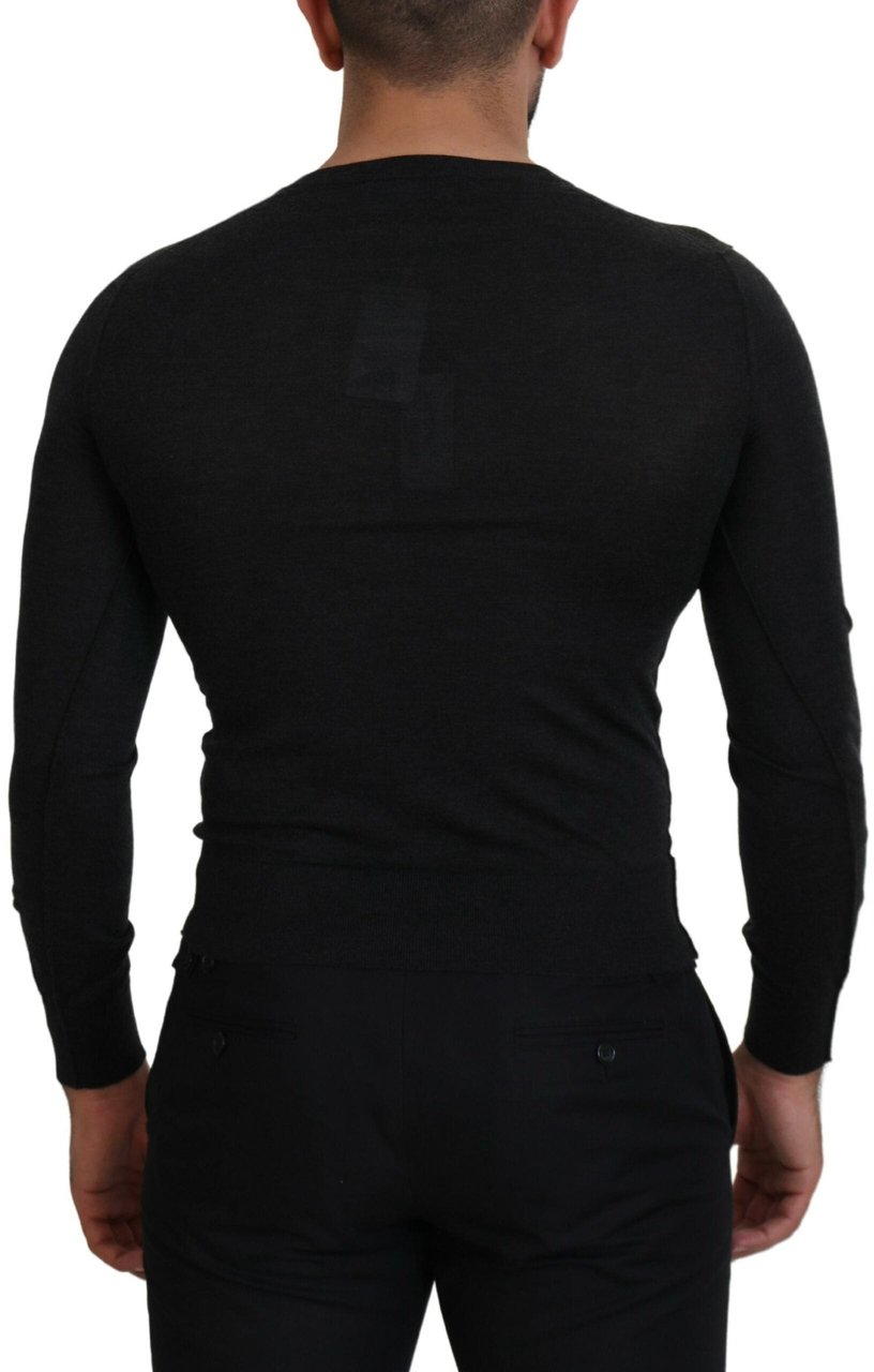 Dolce & Gabbana Gray Cashmere V-neck Gold Heart Sweater Groen