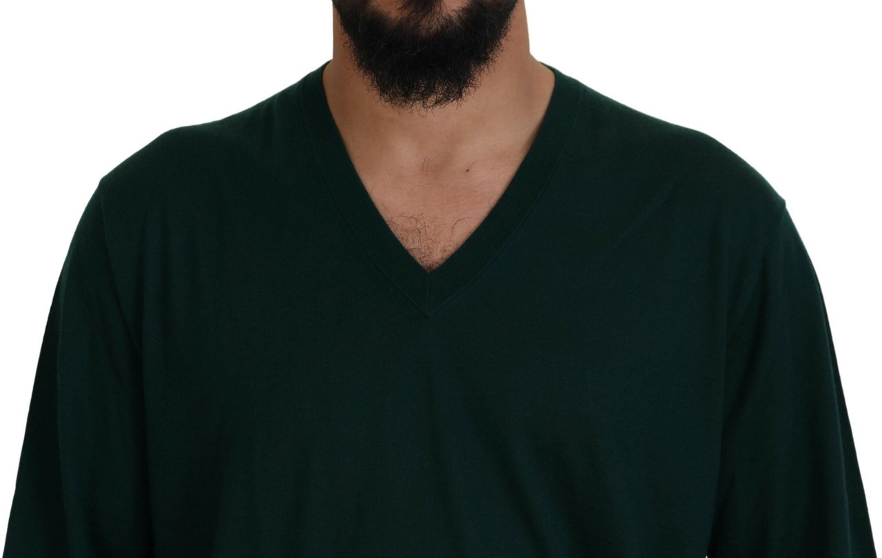 Dolce & Gabbana Green Cashmere V-neck Pullover Sweater Grijs