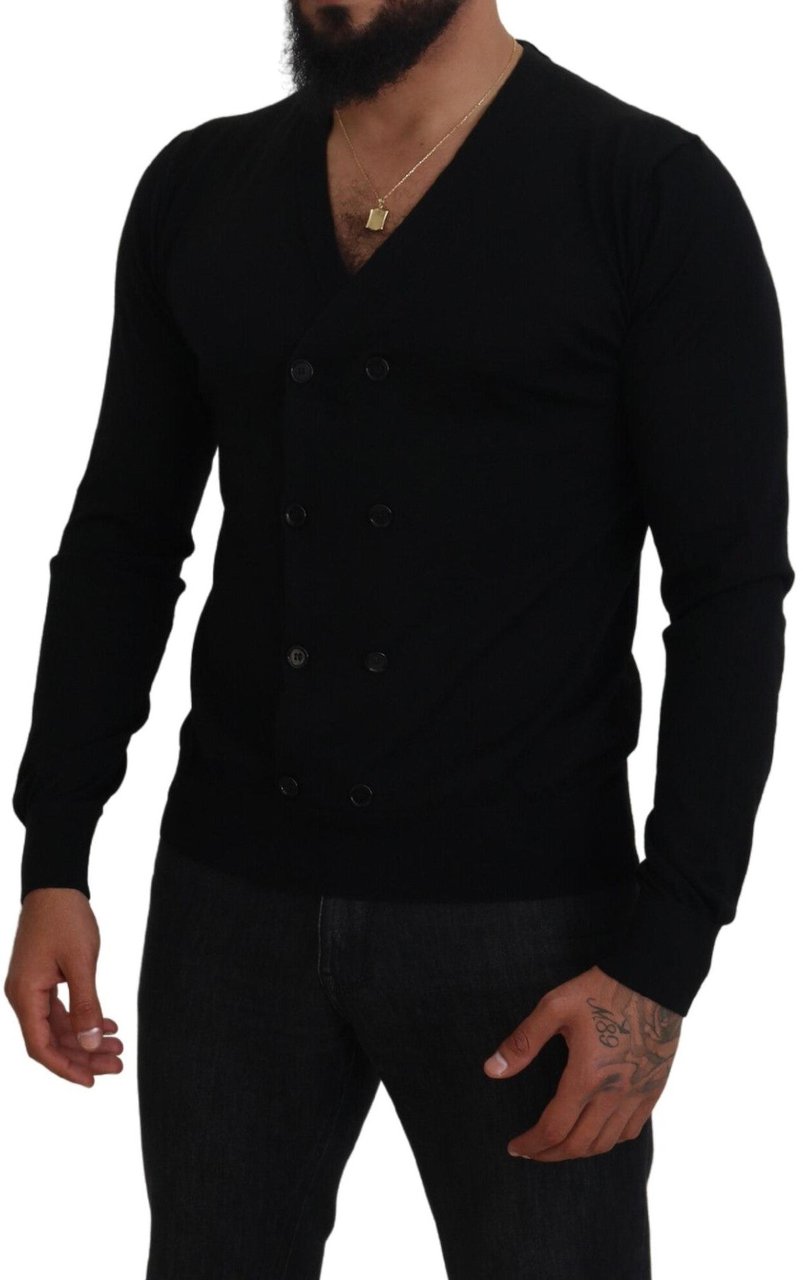 Dolce & Gabbana Black Cashmere Button Down Cardigan Sweater Zwart