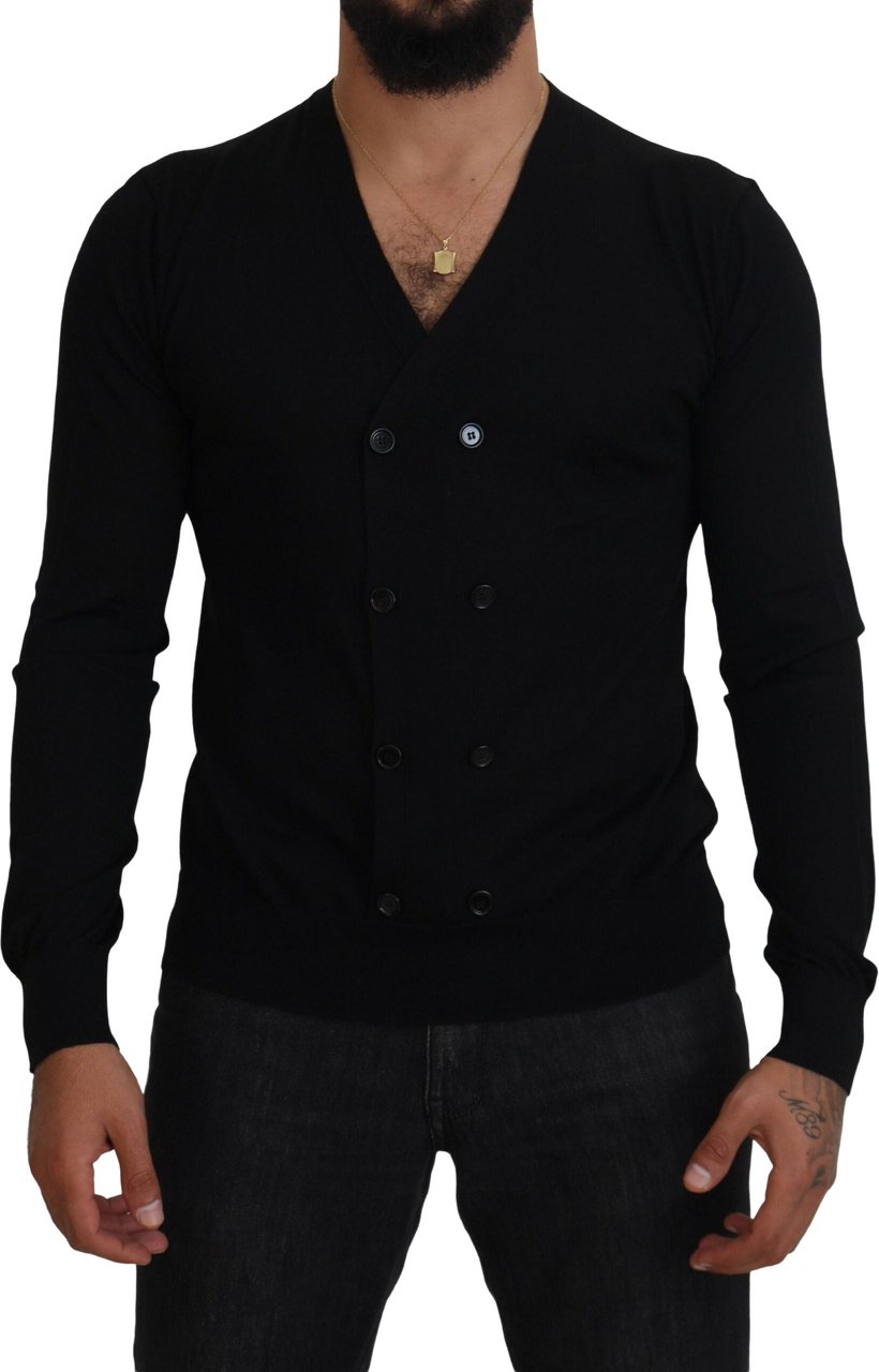 Dolce & Gabbana Black Cashmere Button Down Cardigan Sweater Zwart