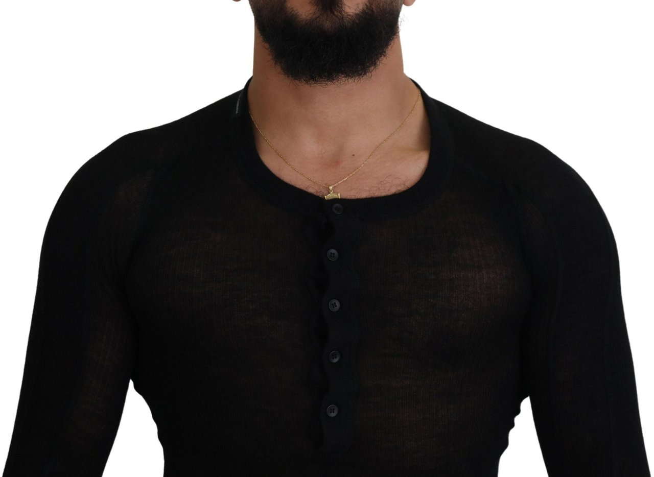 Dolce & Gabbana Black Cashmere Button Pullover Sweater Zwart