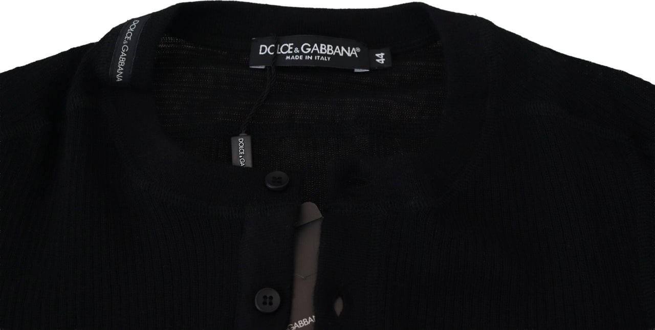 Dolce & Gabbana Black Cashmere Button Pullover Sweater Zwart