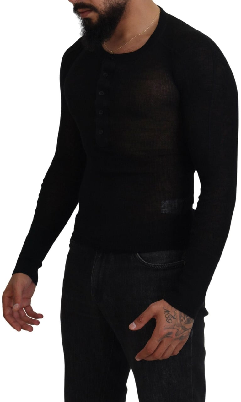 Dolce & Gabbana Black Cashmere Button Pullover Sweater Zwart