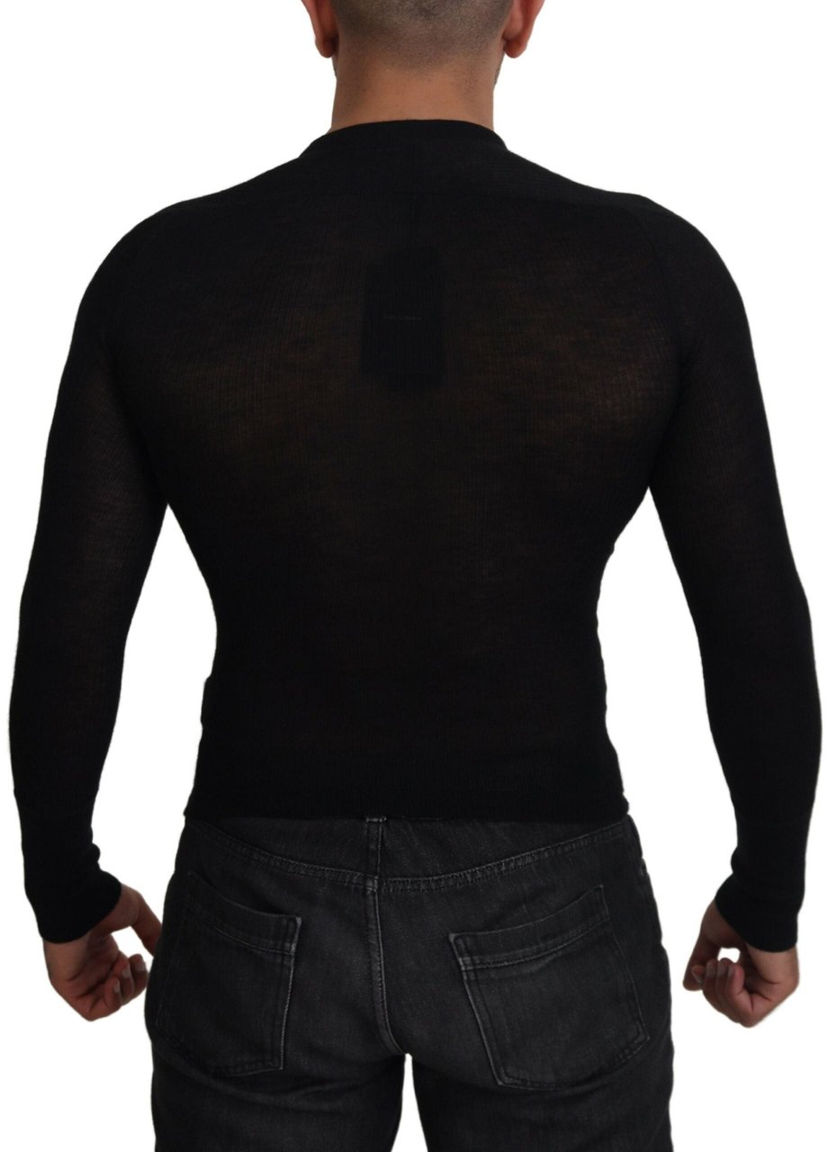 Dolce & Gabbana Black Cashmere Button Pullover Sweater Zwart